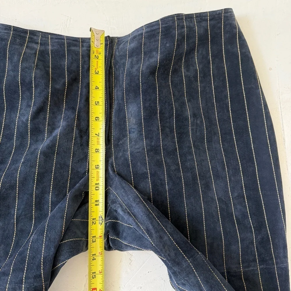 Vintage Wilson Leather Maxima Suede Navy Striped Pencil Pants Size 16 - Picture 6 of 11